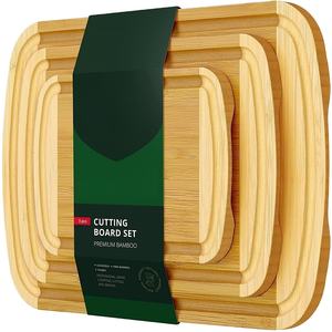 Mini lớn khắc nhà bếp số lượng lớn tre bambu thớt đặt gỗ thớt khối 3 trong 1 với nước trái cây rãnh - Product Image 1