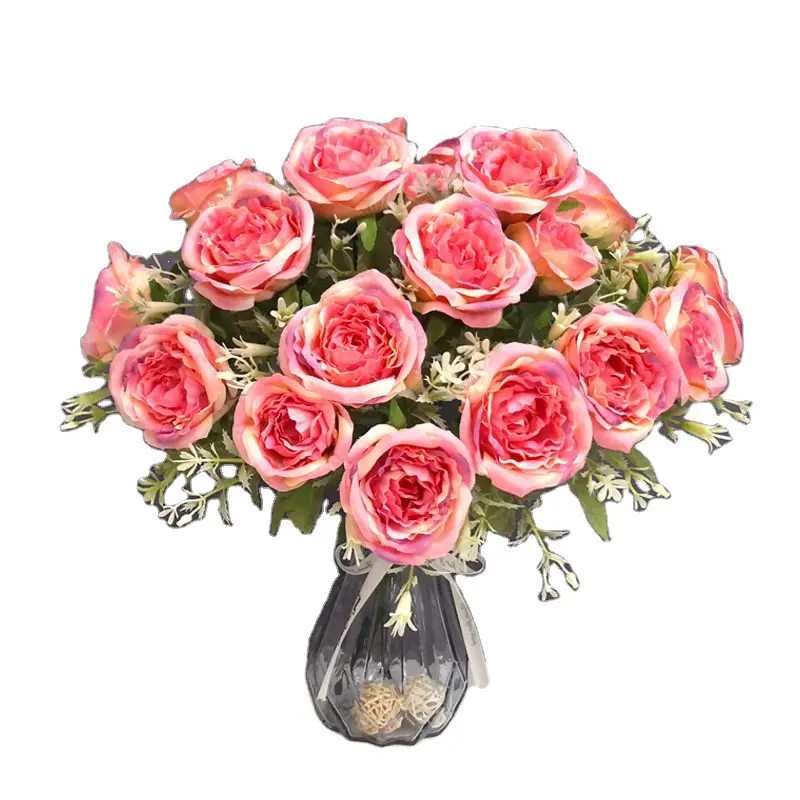 YIWAN 12 heads golden cup roses Artificial Rose Bouquet Rose Bundle of Wedding Bouquets Decoration Flower Valentine's Day