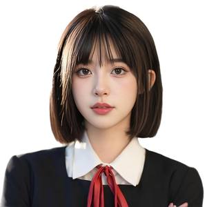 Perruque complète pour femme Dm, coupe bob courte et droite, en fibre haute température, avec raie naturelle, dentelle transparente, effet remodelant le visage, style estival - Product Image 2