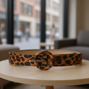 Cinturón de Cuero con Hebilla Redonda y Estampado de Leopardo Angelina, 4 cm, Accesorio Casual de Moda para Mujer - Product Image 2