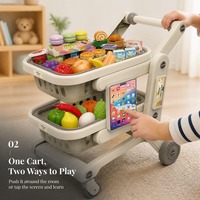 Chariot de courses à double couche avec roues universelles, support pour tablette tactile et 34 accessoires alimentaires, gris, vente en gros