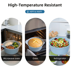 Recipiente para Cocinar al Vapor de <span class=keywords><strong>Silicona</strong></span> de Grado Alimenticio, Portátil, con 3 Compartimentos, Color Azul Cielo, Personalizado, 600 ml, 1280 ml, para Carne, Apto para Microondas - Product Image 3