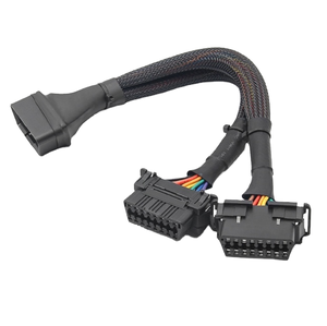 Hochwertiges OBD2 16Pin Stecker Dual Female Y Splitter Verlängerung kabel 30cm Nylon 20AWG Full Core Universal Automobile Motorrad - Product Image 1