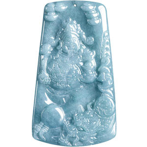 Pendentif en Jadeite Naturelle Bleu Eau, le Dieu de la Richesse, Style Chinois, Bijou UNISEXE, Cadeau avec Certificat d'Expertise FG73 - Product Image 5