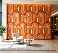 Rouleaux de papier peint imperméables pour la décoration murale intérieure de la maison, rouleaux de papier peint géométrique ondulé rétro orange