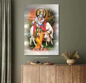 Moderner religiöser hindu is tischer Gott, der indische Wand kunst großes Dekor asiatische Krishna-Malerei auf Metall druckt