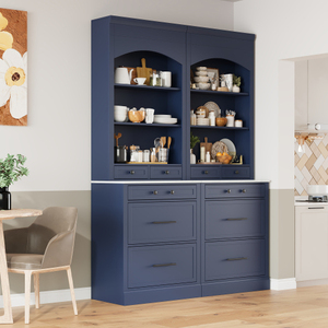 Large Modern Solid Wood <b>Kitchen</b> Hutch Cabinet Freestanding <b>Pantry</b> Storage Cupboard with 4 Doors for Dining - Product Image 6