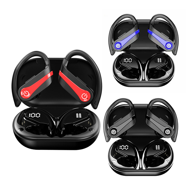 2024 Q63 Wireless Headphones Playback Waterproof Ear Buds in Ear Sport LED Display Earphones With Earhooks for Running Workout