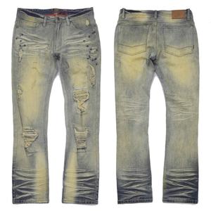 กางเกงยีนส์ผู้ชายแบบใหม่ ดีไซน์เย็บมือ แต่งลายหนวดแมว ลุคขาดๆ ซักแบบดิสเทรส สำหรับหนุ่มๆ - Product Image 1