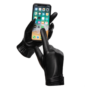 <strong>Ladies</strong> PU <strong>Leather</strong> Driving <strong>Gloves</strong> Touch Screen Function Winter Outdoor Warm <strong>Gloves</strong> Featuring Plush Lining Plain for Daily Use - Product Image 3
