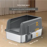 Bac à litière pour chat en acier inoxydable, personnalisé, écologique, anti-fuite, à bords hauts, durable, entrée par le haut, pour chat extra large