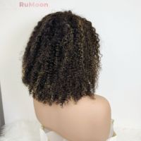Perruque bouclée en cheveux vierges vietnamiens 100% naturels, grade 12A, densité 250%, longueur moyenne, décolorée, sans colle, avec baby hair