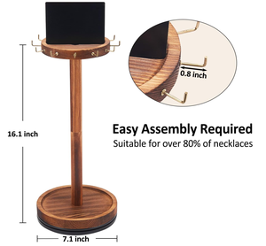 Support organisateur 360 ° Support rotatif pour bijoux avec 12 crochets métalliques, tour d'exposition en bois pour colliers, pour la vente en magasin - Product Image 5