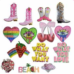 Factory Sale Kawaii Big Size Embroidery Iron on Eye Cherry Heart Boot Sequin Patch for Tshirt Hoodies - Product Image 1