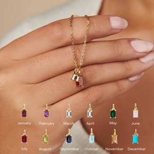 Collar de barra de piedra de nacimiento minimalista, colgante rectangular de acero inoxidable chapado en oro, regalo de joyería del zodiaco personalizado para mujeres y hombres - Product Image 2