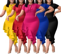 Gaun Afrika Ukuran Besar Asimetris dengan Ruffle Bertingkat dan Detail Keyhole Tie Front, Gaun Bodycon, Gaun Fashion Urban untuk Wanita, Elegan