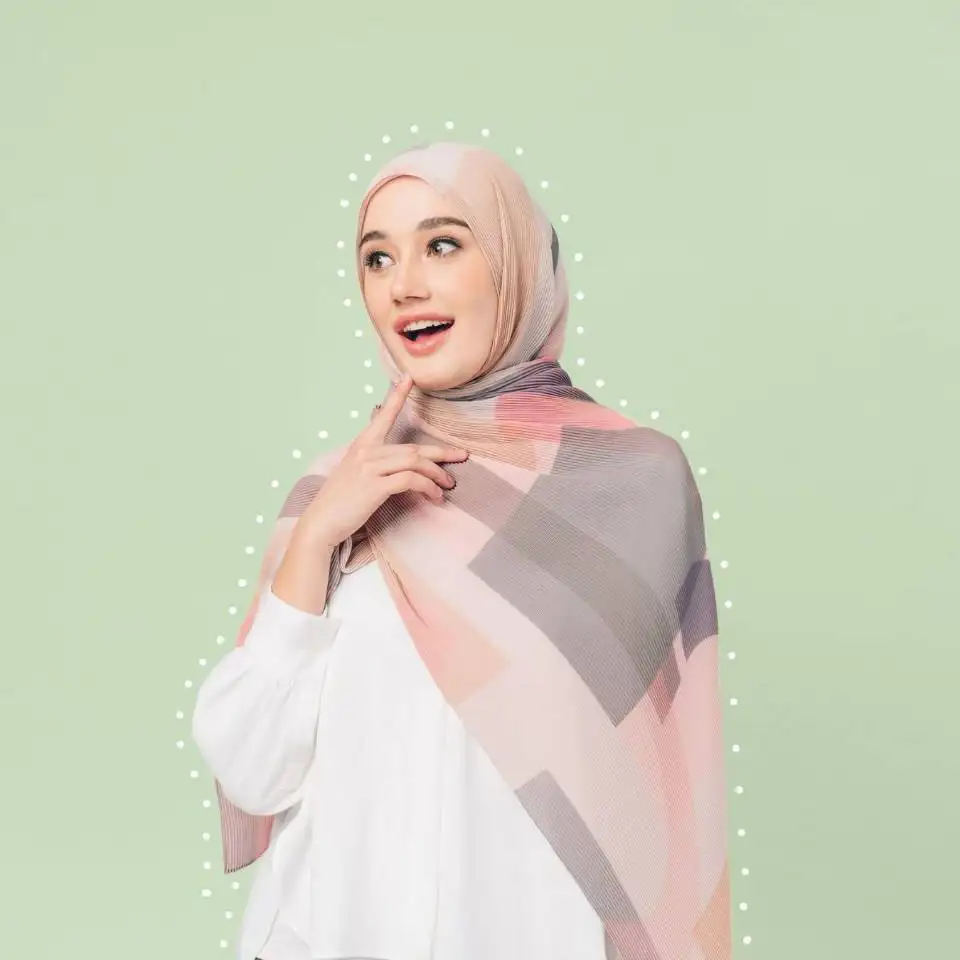 Customize design printed Pleated floral chiffon tudung hijab for malaysia women chiffon shawl mini crinkle available