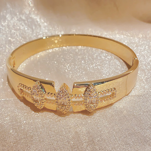 Geometric Leaf Zircon <b>Bracelet</b> Gold Plated <b>Copper</b> Jewelry Gift Summer 2025 - Product Image 2