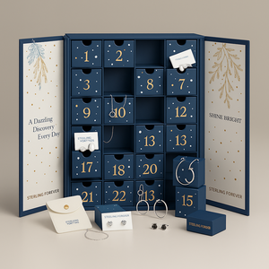 Light Blue Cardboard Jewelry Set Boxes with Matt Lamination Custom Logo for Earrings and Watches Seasonal <strong>Advent</strong> <strong>Calendar</strong> <strong>Box</strong> - Product Image 2