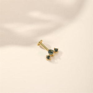 Clous d'oreille en argent sterling 925 à dos plat 1,2*6 mm avec agate naturelle ronde pour piercing - Product Image 3