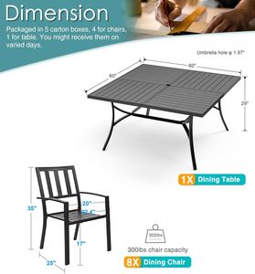 Ensemble de salle à manger d'extérieur, <span class=keywords><strong>table</strong></span> <span class=keywords><strong>carrée</strong></span> en métal noir avec chaises en fer, grand ensemble de meubles d'extérieur pour patio, terrasse, jardin - Product Image 5