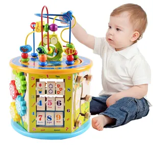 New Hottest Arge Educational Bead Maze Toys For Kid Wooden 8 In 1 Multipurpose Wooden Activity Cube Building Block Sets