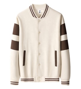 Chaquetas universitarias de algodón unisex Logotipo de diseñador personalizado abrigo de béisbol informal de otoño al por mayor chaqueta de Letterman diseño de rayas con cremallera - Product Image 5
