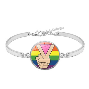 Vente en gros de bijoux <span class=keywords><strong>Bi</strong></span> Pride rose, bleu, vert, Lgbt, lesbiennes, Gay Pride, bracelet en verre cabochon arc-en-ciel - Product Image 1