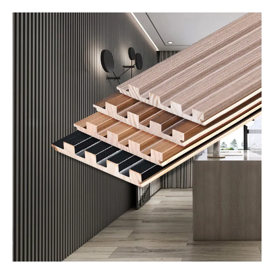 Luxury Interior Decoration 3D Pine Slats Grill Interior Solid Wood Fluted Wall Paneling