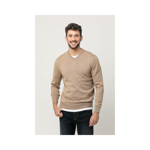 Qualité garantie acrylique coton polyester coupe droite formelle beige pulls à col en v pour la vente en gros - Product Image 1