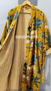 เสื้อคลุมกิโมโนผ้าฝ้ายพิมพ์ลายสีเหลือง แขนยาว ลายดอกไม้และต้นไม้ สไตล์วันหยุด เสื้อแจ็คเก็ตผู้หญิงสำหรับฤดูร้อน ระบายอากาศได้ดี พร้อมส่ง - Product Image 5