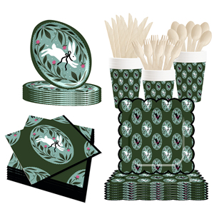 DAMAI Easter Theme Party Decoration Dark Green Paper Plate Napkin Tablecloth Disposable Party Tableware Sets - Product Image 2