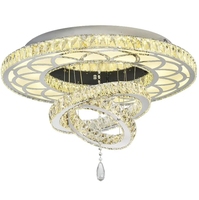 Lustre créatif en forme de cercle en acier inoxydable avec LED, design moderne de luxe en cristal K9 transparent avec télécommande pour hôtel