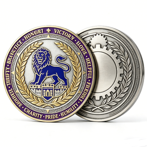 เหรียญรางวัลแบบหล่อขึ้นรูปด้วยโลหะผสมสังกะสีแบบกำหนดเอง สองด้าน พร้อมลายสิงโตสีน้ำเงินตามแบบราชสำนักและคำขวัญสร้างแรงบันดาลใจ - Product Image 2
