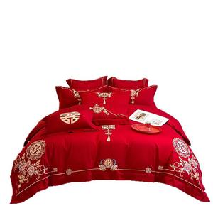 Juego de Cuatro Piezas de Ropa de Cama de Estilo Chino de Alta Gama, Color Rojo Brillante, 100% Algodón, Fundas de Almohada, 300 Hilos, Personalizable - Product Image 5
