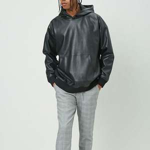RUYI Fashion <b>Men</b> <b>Hoodie</b> Faux Leather <b>Hoodie</b> Pu Leather <b>Hoodie</b> for <b>Men</b> - Product Image 4