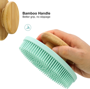 Custom Logo Beter Grip Natuurlijke Bamboe Handvat Badborstel Massager Lichaam Scrub Droog & NAT Gebruiken Siliconen Doucheborstels - Product Image 3