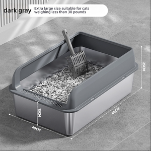 กระบะทรายห้องน้ำแมวทำจากสเตนเลสสตีลทนทานต่อการสาดน้ำได้ง่ายดีไซน์แบบเปิดขนาดใหญ่พิเศษ - Product Image 6