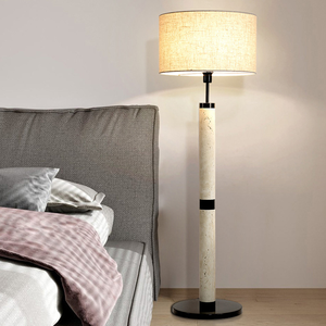 Lampe sur pied en pierre de <span class=keywords><strong>travertin</strong></span> naturelle en gros pour OEM avec abat-jour en tissu de lin, lampe sur pied moderne et haute pour salon - Product Image 6