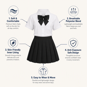 Uniforme Escolar JK para Niñas al por Mayor, Conjunto <span class=keywords><strong>de</strong></span> 3 Piezas, Camisa <span class=keywords><strong>de</strong></span> Manga Corta, Falda Plisada, Corbata <span class=keywords><strong>de</strong></span> Lazo, Estilo Preppy, Atuendo Académico Oscuro para Niñas, OEM - Product Image 5