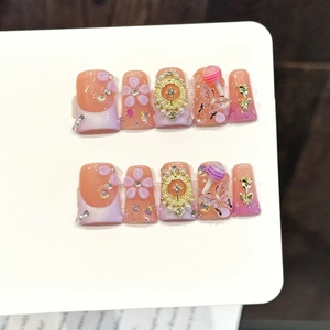 <span class=keywords><strong>Uñas</strong></span> Postizas Acrílicas 3D de Lujo con Diseño de Flor, Forma de Pico de Pato, Hechas a Mano, 10 Piezas, Reutilizables - Product Image 5
