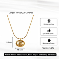 Magnifique collier pendentif ovale en quartz synthétique pour femme, plaqué or 18 carats, chaîne serpent en acier inoxydable 304, réglable