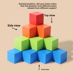 Blocchi di Costruzione in Legno Colorati per l'Educazione Precoce dei Bambini, Cubi Quadrati per l'Assemblaggio di Forme Geometriche Tridimensionali, Giocattoli Educativi - Product Image 4