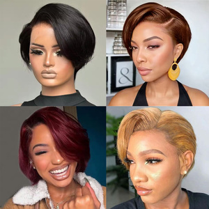 100% cabello humano Remy brasileño para Peluca de corte pixie Bob corto 13x4 frente de encaje prearrancado y transparente pelucas de Bob corto de encaje - Product Image 3