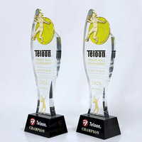 Trophée de tennis en cristal en forme de raquette en métal doré Design Sense pour compétitions sportives avec base noire