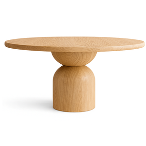 Table de salle à manger ronde en bois avec base géométrique, table de restaurant moderne en <span class=keywords><strong>chêne</strong></span> massif pour café, hôtel, banquet - Product Image 1