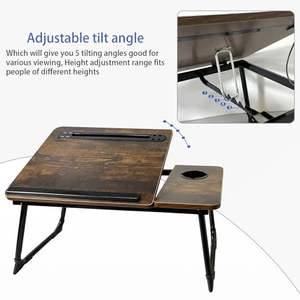 Rustikal Braun 5 verschiedene Winkel Faltbarer Holz Laptop Bett Tisch Laptop Schreibtisch mit USB-Ladeans chluss und Getränke halter - Product Image 5