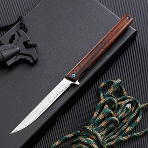 Coltello pieghevole damasco di alta qualità per la caccia al campeggio e la sopravvivenza all'aperto durevole EDC coltello da combattimento in legno manico - Product Image 2