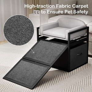 Rampe d'escalier moderne pour chien avec siège, rampe d'accès pour chien avec coussin, cadre en métal noir, pliable, utilisation comme perchoir de fenêtre en tissu - Product Image 4