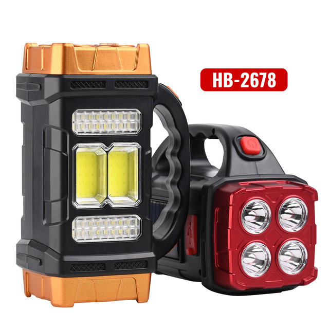 COB LED ABS Multifunctional Outdoor Emergency Portable Searchlight Solar Two-color USB Rechargeable Camping Flashlight IP20